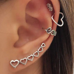 Imagem do Brinco Prata 925 Ear Cuff Coração Vazado