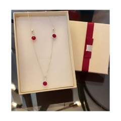 Conjunto Colar e Brinco Luxo Cristal Vermelho Prata 925 - loja online