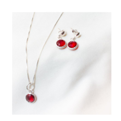 Conjunto Colar e Brinco Luxo Cristal Vermelho Prata 925 - Joias e Semijoias Andres. O Melhor Site Para Todos Os Estilos