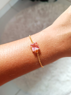 PULSEIRA QUADRADO EM ZIRCÔNIA ROSA - comprar online