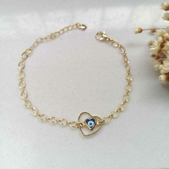 Pulseira Coração com Olho Grego Banhada a Ouro 18K - comprar online