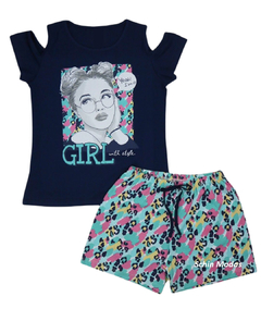 Conjunto Infantil Juvenil Menina Verão Blusa Manga Ombro Vazado e Shorts com Elástico Algodão com Elastano - BFI