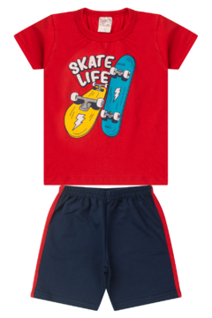 Kit 3 Conjuntos Infantil Menino Verão Camiseta em Meia Malha com Manga e Bermuda de Moletinho com Elástico - comprar online