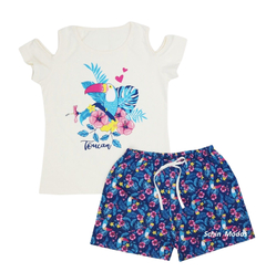 Conjunto Infantil Juvenil Menina Verão Blusa Manga Ombro Vazado e Shorts com Elástico Algodão com Elastano - BFI - comprar online