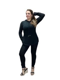 Conjunto Feminino Blusa Manga Longa e Capuz e Calça em Lãzinha Mônica Preto - BFF