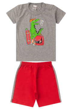 Imagem do Kit 3 Conjuntos Infantil Menino Verão Camiseta em Meia Malha com Manga e Bermuda de Moletinho com Elástico