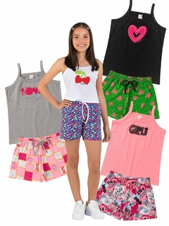 Conjunto Infantil Juvenil Menina Verão Blusa De Alcinha e Shorts com Elástico em Cotton