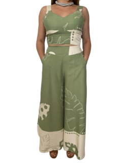 Imagem do Conjunto Feminino Cropped e Calça Pantalona Morgana Verde em Viscolinho - BFF