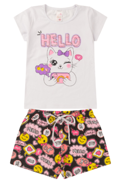 Imagem do Conjunto Infantil Menina Verão Blusa Manga e Shorts com Elástico em Cotton