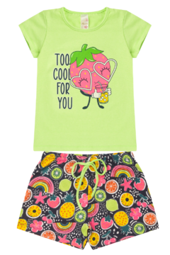 Conjunto Infantil Menina Verão Blusa Manga e Shorts com Elástico em Cotton - comprar online