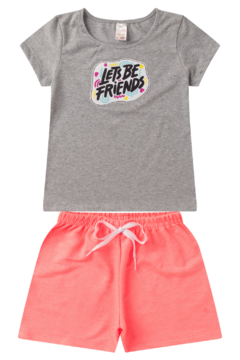 Kit 2 Conjuntos Infantil Juvenil Menina Verão Blusa com Manga em Cotton e Shorts em Moletinho com Elástico na internet