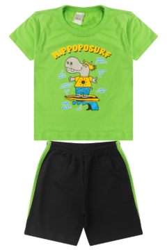 Conjunto Infantil Menino Verão Camiseta em Meia Malha com Manga e Bermuda de Moletinho com Elástico - comprar online