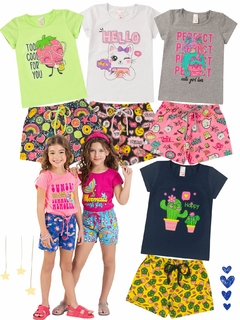 Kit 6 Conjuntos Infantil Menina Verão Blusa Manga e Shorts com Elástico