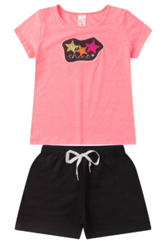 Kit 3 Conjuntos Infantil Juvenil Menina Verão Blusa com Manga em Cotton e Shorts em Moletinho com Elástico - comprar online