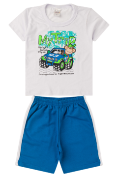 Kit 6 Conjuntos Infantil Menino Verão Camiseta em Meia Malha com Manga e Bermuda de Moletinho com Elástico - loja online