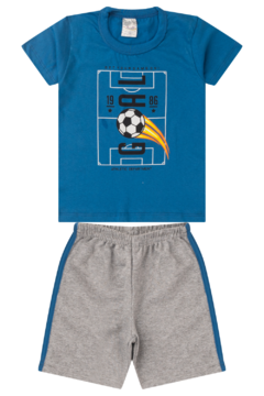 Kit 2 Conjuntos Infantil Menino Verão Camiseta em Meia Malha com Manga e Bermuda de Moletinho com Elástico - Schin Modas