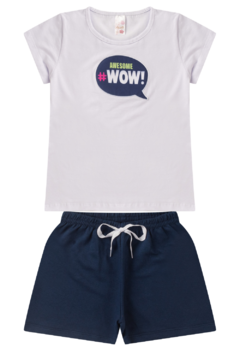 Kit 4 Conjuntos Infantil Juvenil Menina Verão Blusa com Manga em Cotton e Shorts em Moletinho com Elástico - loja online