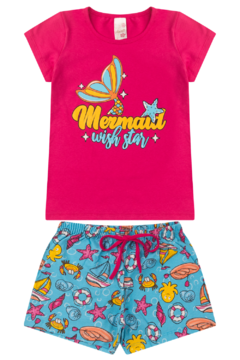 Imagem do Kit 4 Conjuntos Infantil Menina Verão Blusa Manga e Shorts com Elástico