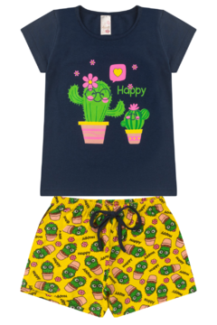 Conjunto Infantil Menina Verão Blusa Manga e Shorts com Elástico em Cotton - Schin Modas