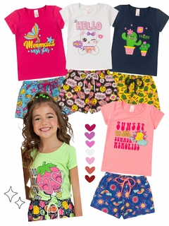 Kit 5 Conjuntos Infantil Menina Verão Blusa Manga e Shorts com Elástico