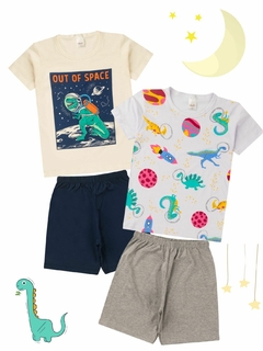 Kit 2 Pijamas Infantil Juvenil Menino Verão em Meia Malha Estampado