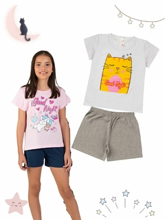 Kit 2 Pijamas Infantil Juvenil Menina Verão em Meia Malha Estampado