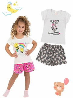 Kit 2 Pijamas Infantil Menina Verão em Meia Malha Estampado