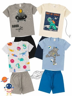 Pijama Infantil Juvenil Menino Verão em Meia Malha Estampado