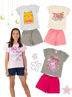 Kit 4 Pijamas Infantil Juvenil Menina Verão em Meia Malha Estampado