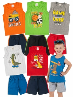 Conjunto Infantil Menino Verão Camiseta Regata e Bermuda de Moletinho