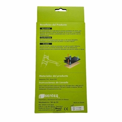 Estabilizador de codo SQ1-H048, mostrando beneficios, materiales y instrucciones de lavado.