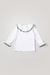 Camiseta manga longa com gola babados na internet