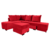 Sofá de canto com chaise central - 6 Posições Diferentes - Espuma D33 - Veludo - Vermelho
