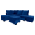 Sofá de canto com chaise central - 6 Posições Diferentes - Espuma D33 - Veludo - Azul