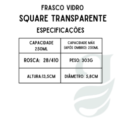 FRASCO VD 250ml R.28/410 SQUARE TRANSP - Jessie Essências