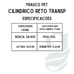 FRASCO PET 260ml R.24/410 CILIN RETO TRANSP - comprar online