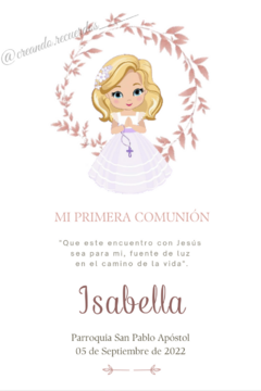 Estampita de Comunión niña - Creando recuerdos