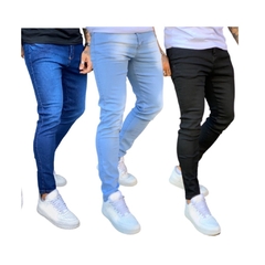 Kit 3 Calças Jeans Masculina Slim Com Lycra