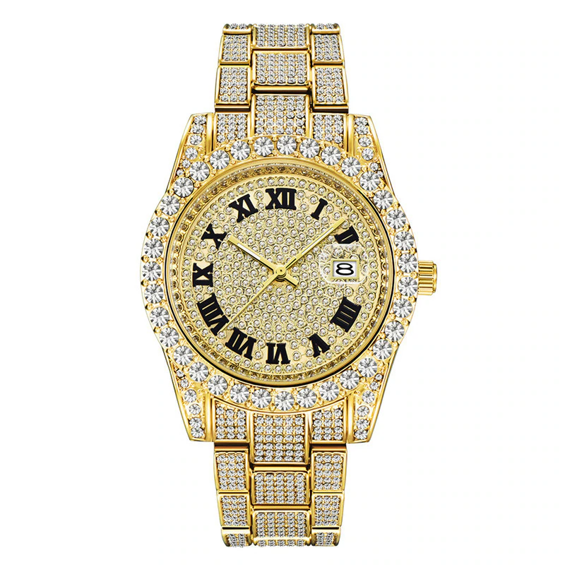 Luxury Moissanite Iced Out Watches, Hip Hop Bust Down Unisex Diamond Watch,  Stainless Steel Moissanite Studded Wrist Watch