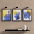 Kit com 3 Quadros Decorativos Abstrato Azul e Amarelo