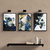 Kit com 3 Quadros Decorativos Geométrico Azul e Dourado