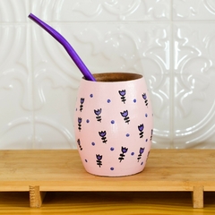 Mate pintado a mano con bombilla. Rosa - tienda online