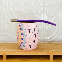 Mate pintado a mano con bombilla. Rosa - Tuky Waingan Handmade