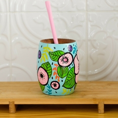 Mate pintado a mano con bombilla. Flor rosa - Tuky Waingan Handmade