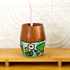 Mate pintado a mano con bombilla. Mitad - comprar online