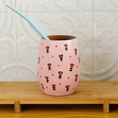 Mate pintado a mano con bombilla. Rosa - Tuky Waingan Handmade