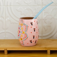 Mate pintado a mano con bombilla. Rosa - tienda online