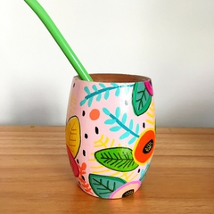 Mate pintado a mano con bombilla. Floral - comprar online