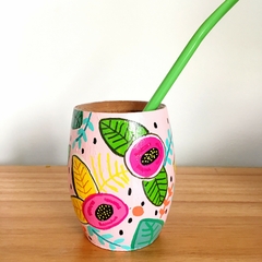 Mate pintado a mano con bombilla. Floral - Tuky Waingan Handmade