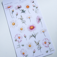 Sheet of 19 Botanical Daisies Stickers Bullet Bujo Scrap - Tuky Waingan Handmade